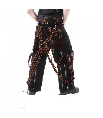 Men Gothic Orange Black Pant Cotton Trousers Studs Metal Punk Tripp Pant